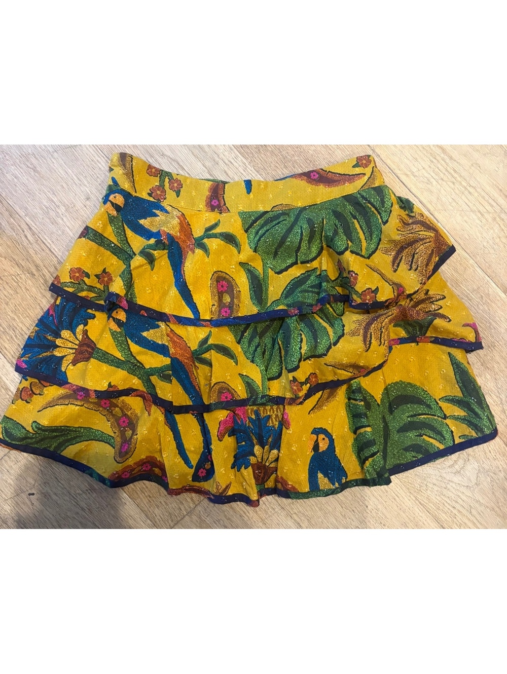 FARM Rio Tropical Tapestry Ruffle Miniskirt In Yellow XS - Picture 5 of 10